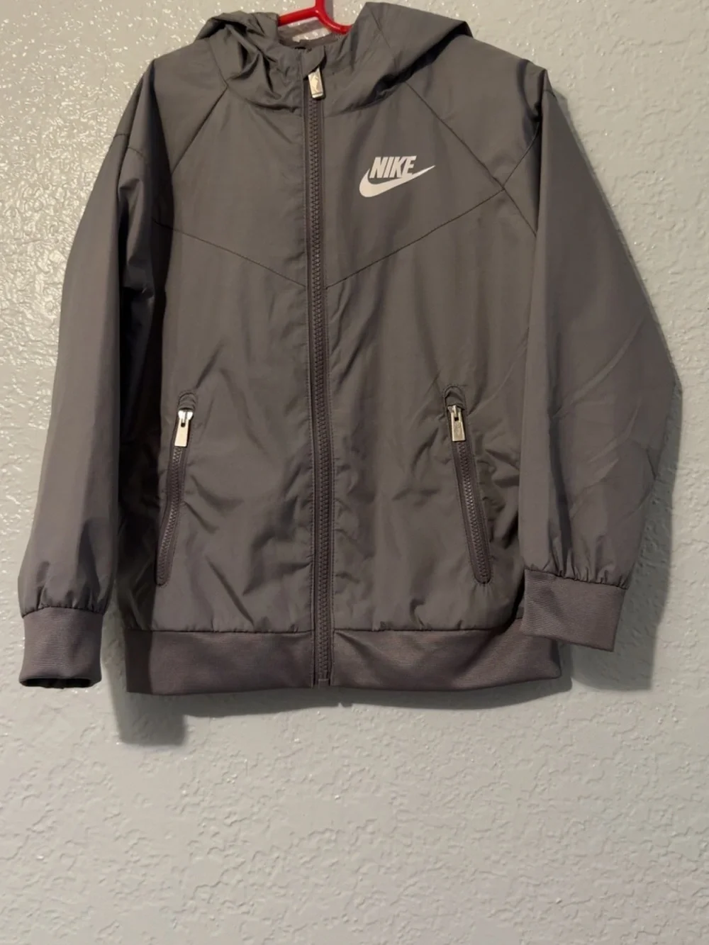 Nike Kids Gray Hooded Windbreaker with White Logo